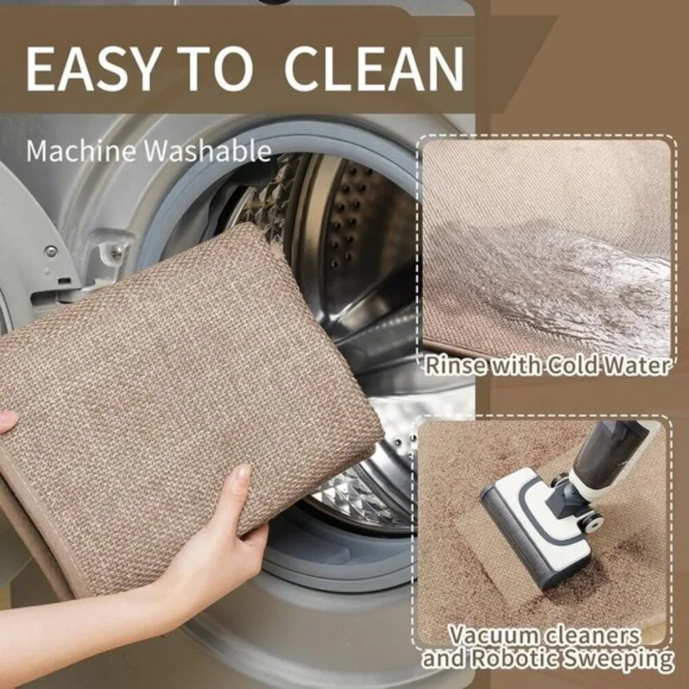 New 17 x 30In Non-Slip Kitchen Rug, Washable Absorbent Brown Floor Mat for Home